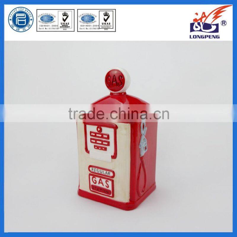 Customized vintage petrol/gas pump shape food storage ceramic cookie jar