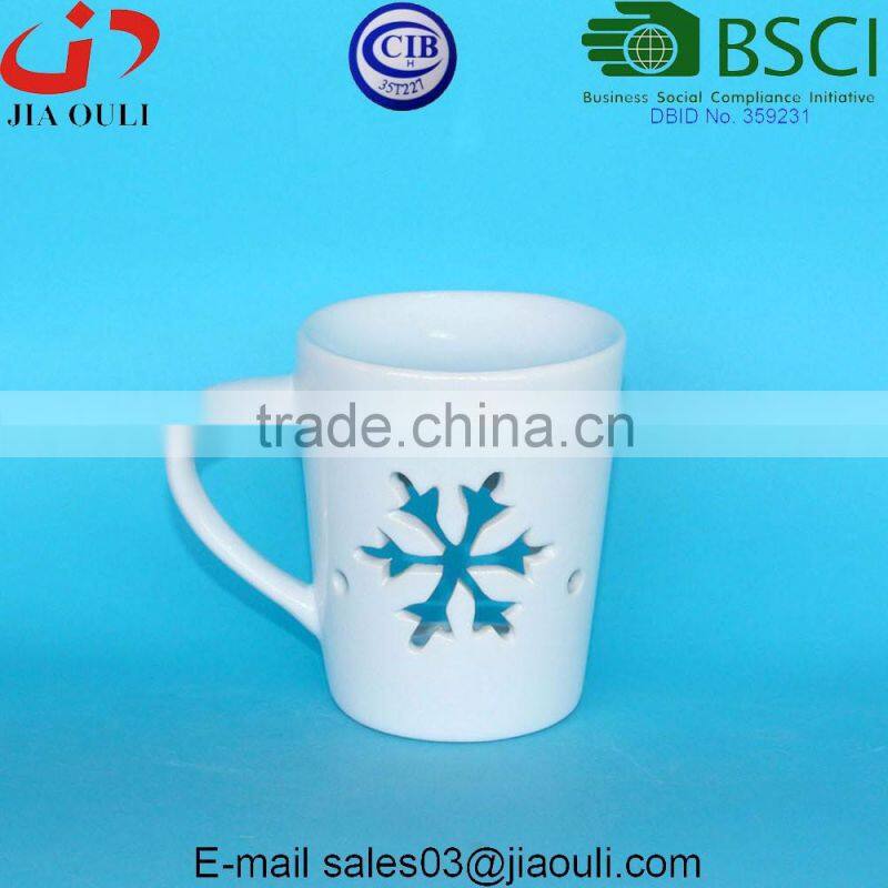 Fashion design cup shape white ceramic aroma diffuser lamp, Christmas oil burner