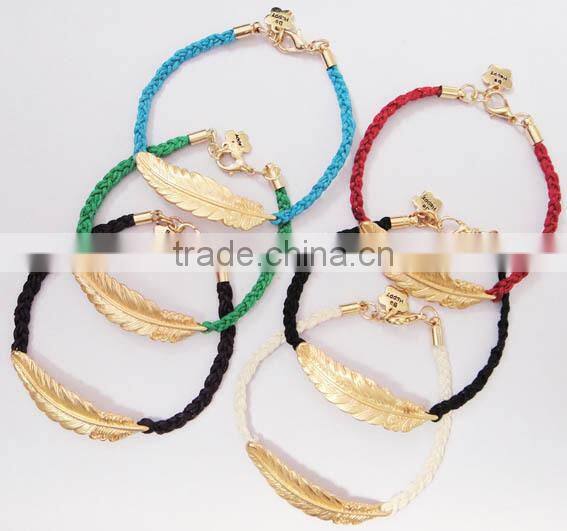 matta gold leaf charm handwoven wax cord bracelet customized charm friendship bracelet