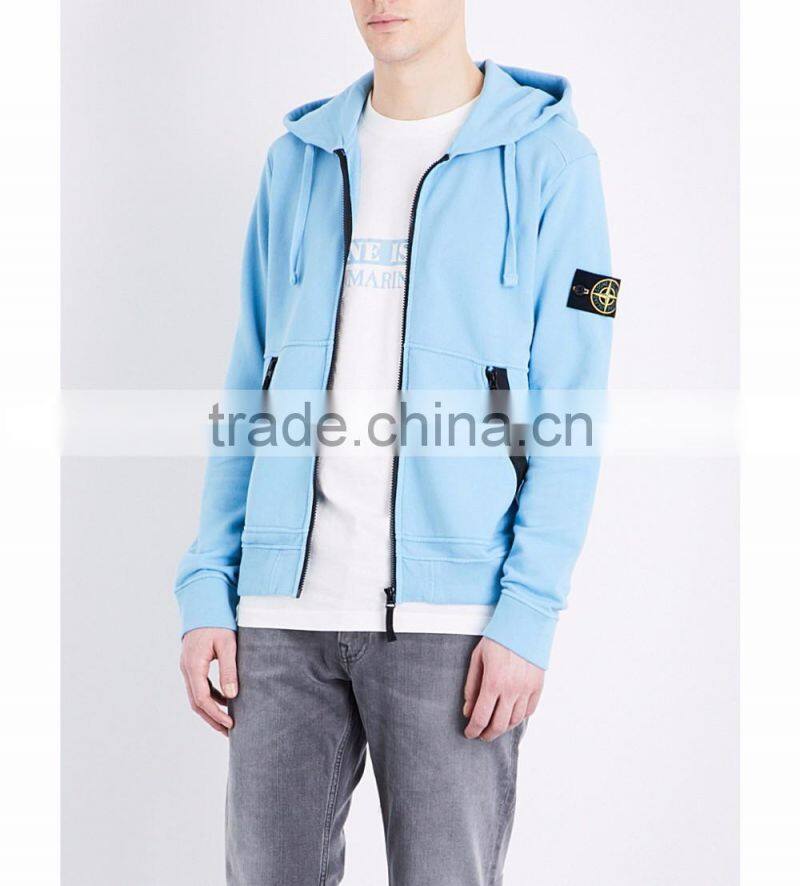 Embroidered Hoodies Patch On Sleeve Private Brands Label Custom Outside Exposed Zip 100% Cotton Flece