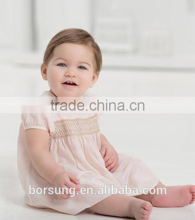 2015 Baby Frocks Designs Boutique Clothing Pink Cap Sleeve Fashion Girls Summer Smocked Party Dress