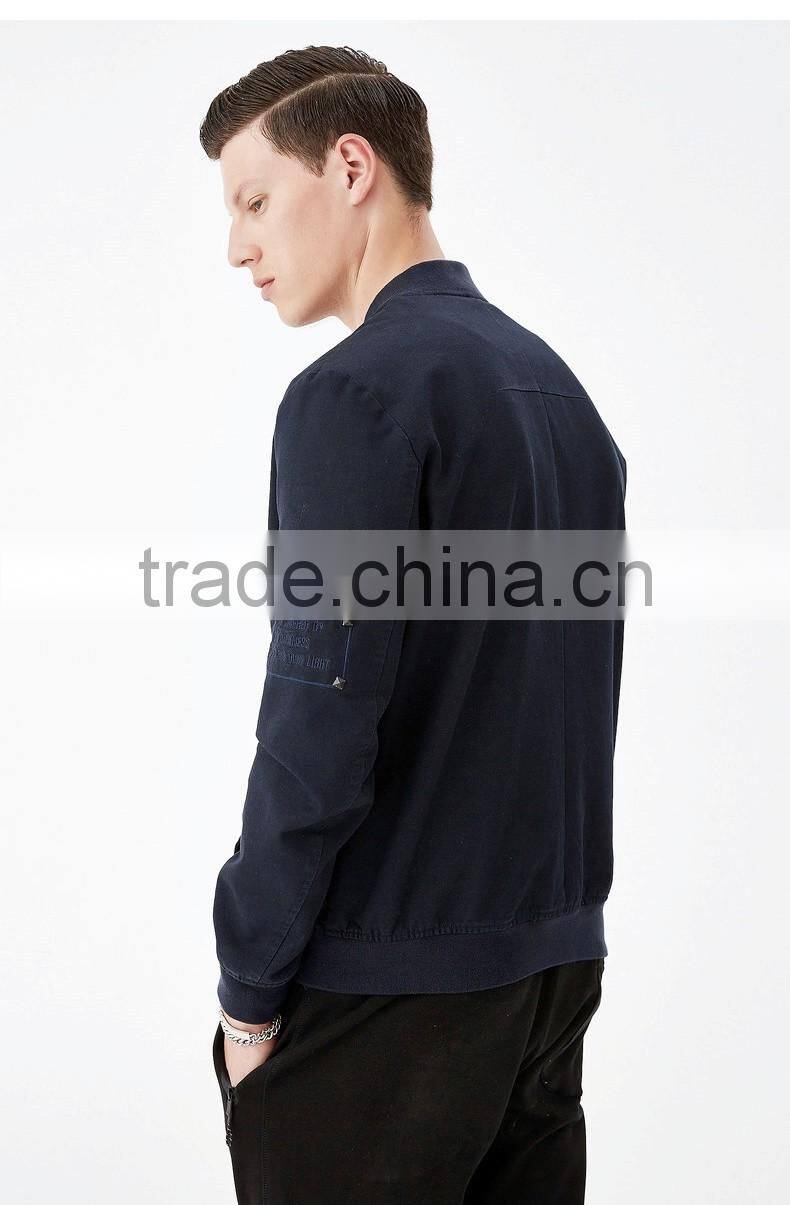 2017 Logo Custom Made Embroidered Patch Bomber Jacket 100% Polyester Black Zipper Pocket jacket