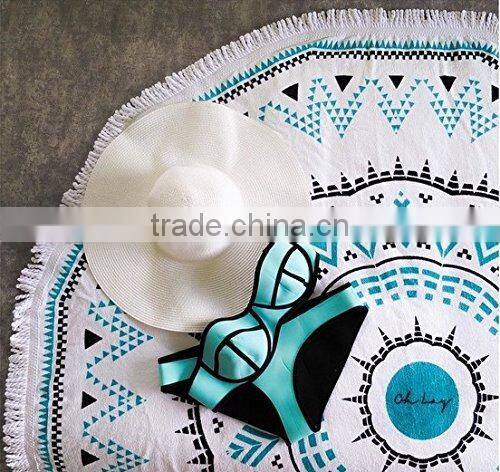 Hot sale cheap reactive print microfiber beach towel with tassel