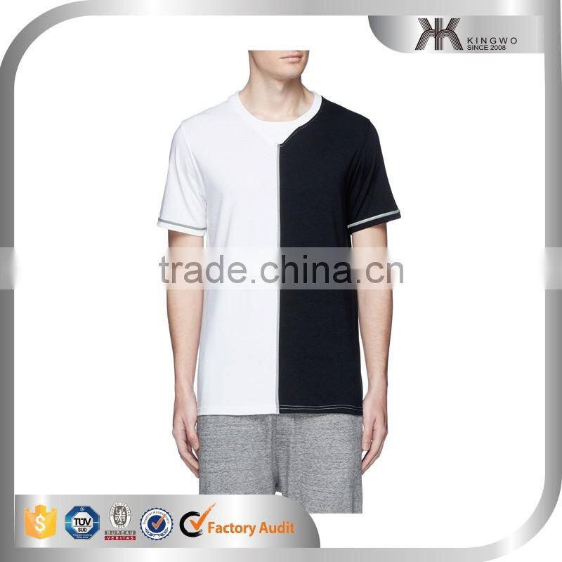 black and white contrast color t shirt two color t shirt with reflective thread