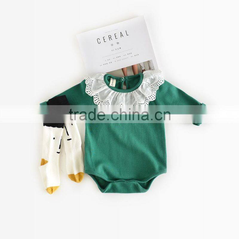 S60658B 2017 Summer fashion girl baby tassel big leaf collar triangle climbing cotton clothes newborn kids suit