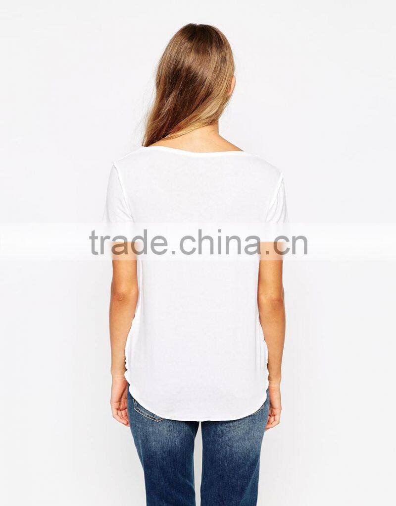 Relaxed fit V-neck soft-touch blank t-shirt knitted women t shirt
