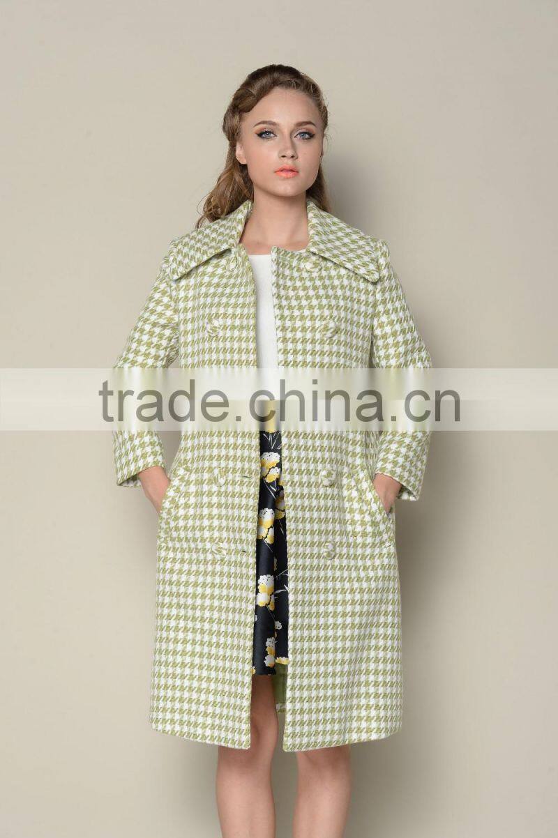 classic fashionable grid designed long style women coats winter 2016