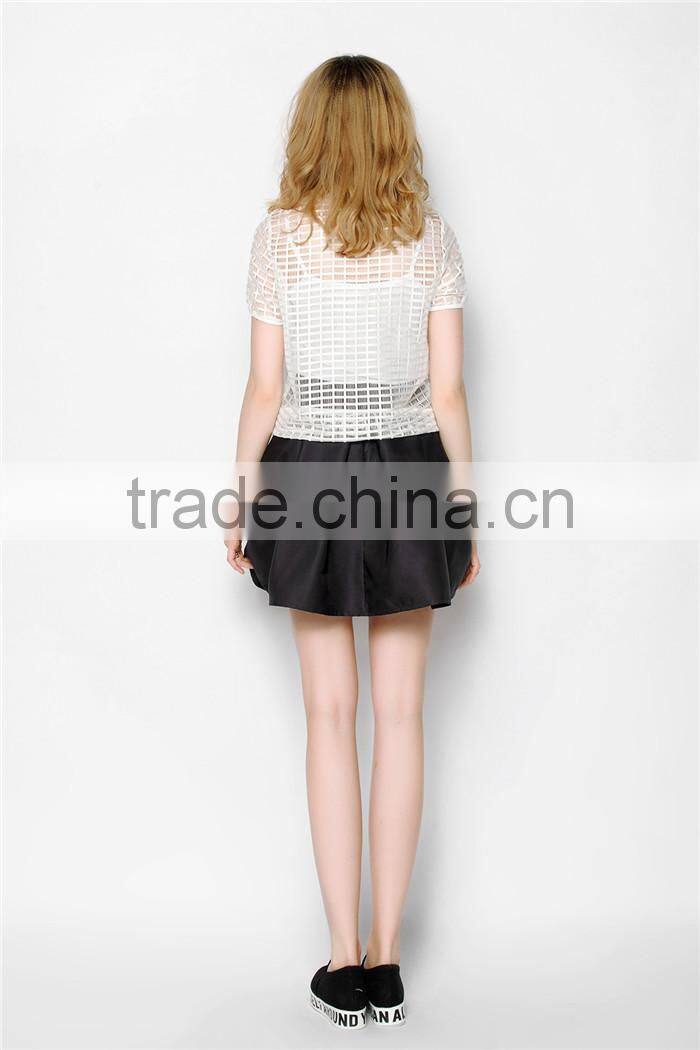 hollow out net designed sports style latest summer fashion women blouses elegant, lace embroidery blouse