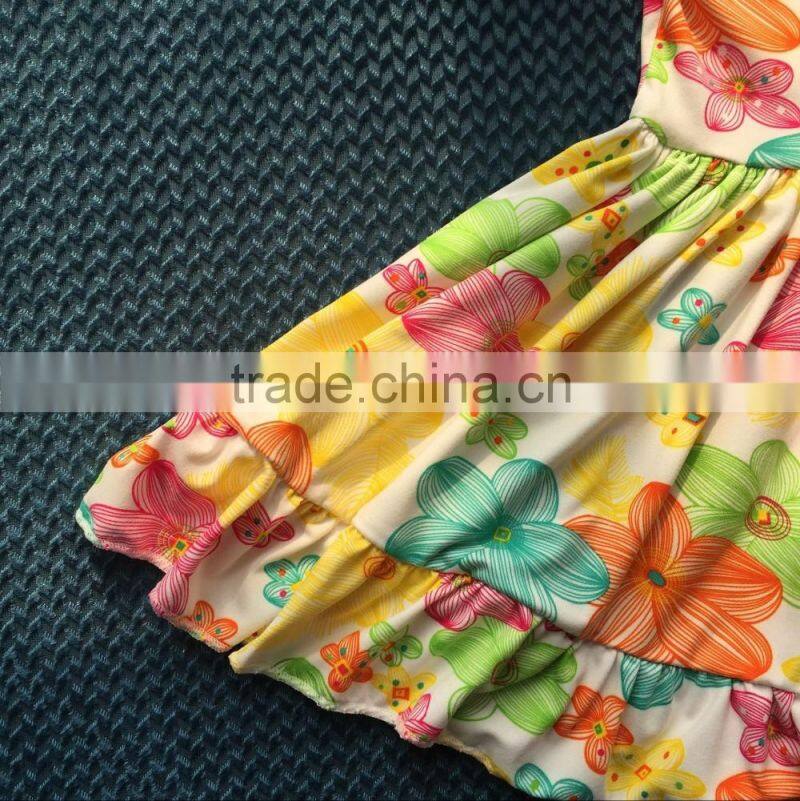 QL-404 short sleeve flower pattern design baby boutique dress 2016