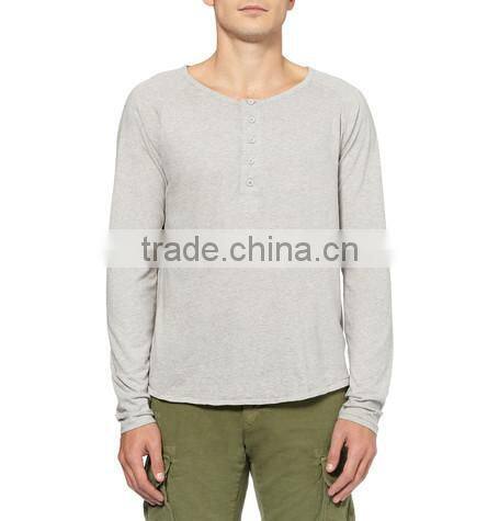 plain jersey henley organic cotton heather long sleeve t-shirt T857 overseas t shirts wholesale