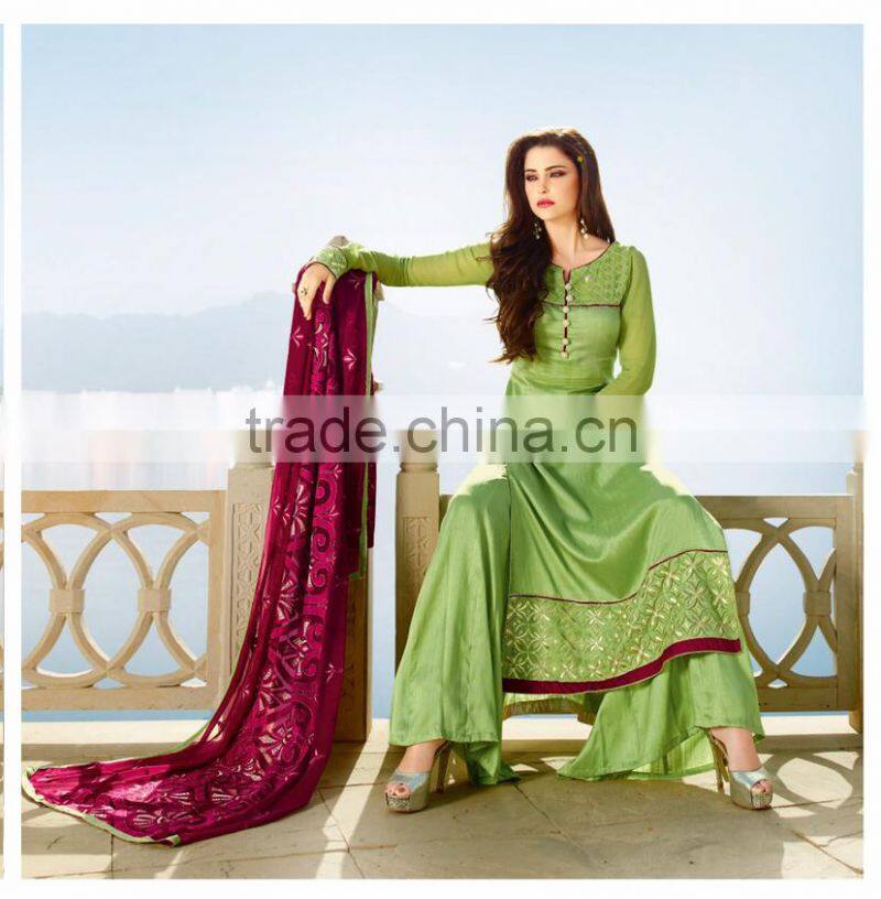 Amazing Deep Pink Color Long Straight Cut Bottom net Border Designer Semi Stitch Salwar Kameez