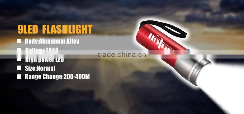 2015 9 led aluminum oem flashlight for gift/promotion/hunting/camping/emergency