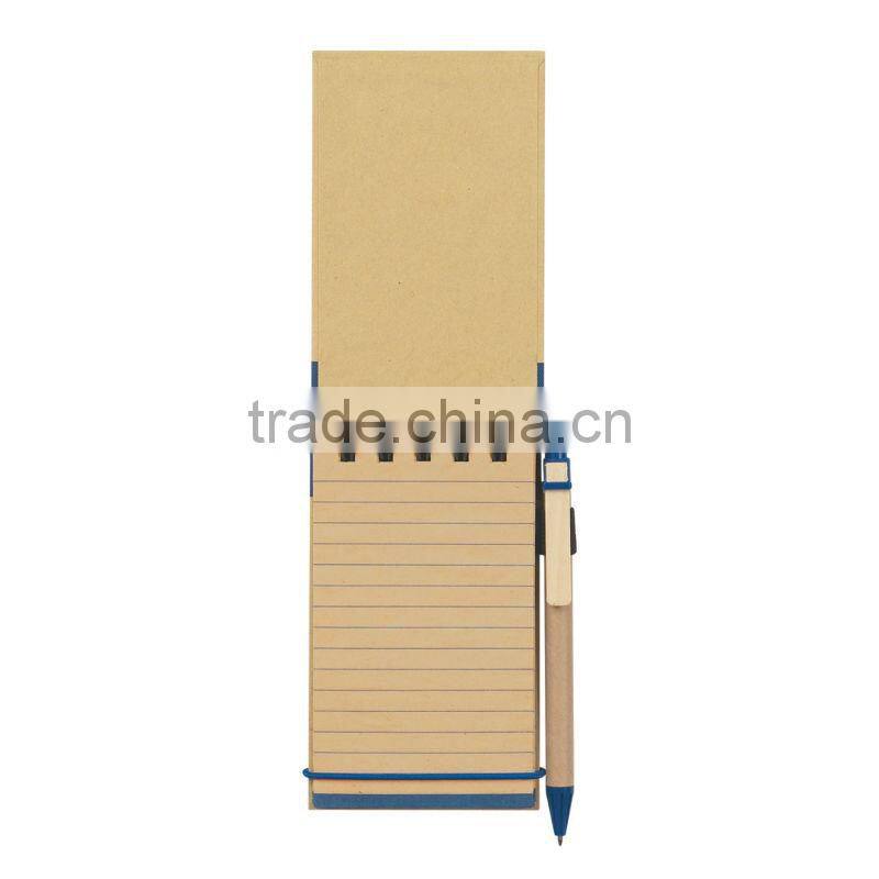 Hard kraft card cover spiral winding pocket recycle notebook 70grams 50sheets 7.8*12.8cm with paper pen and elastic