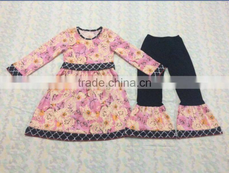 Hot sale latest dress pattern 2016 online boutique wholesale ruffle raglan sleeve pants baby frock designs fancy outfits remake