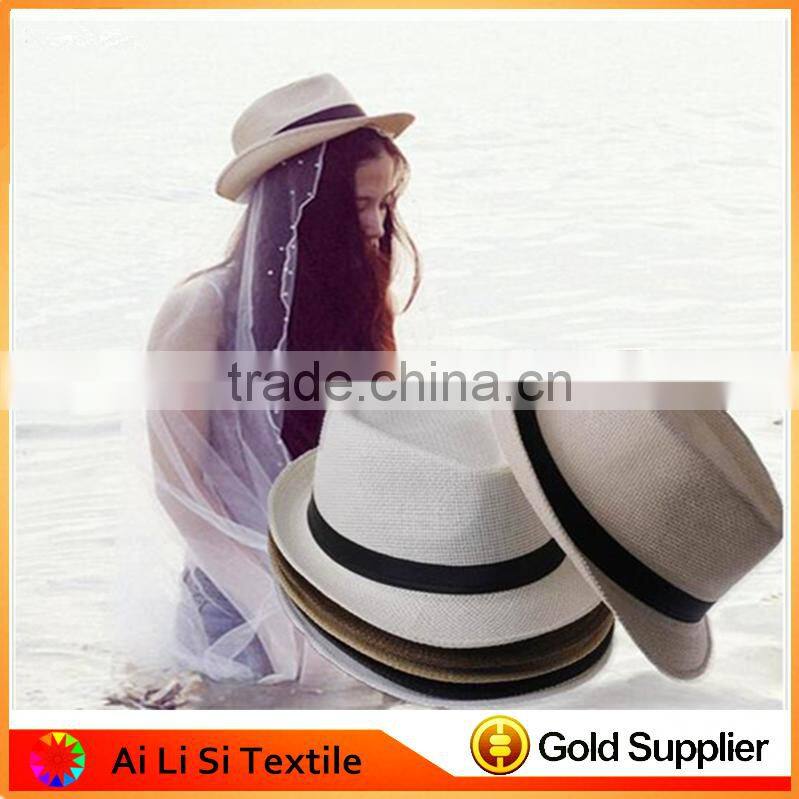 2016 Wide Brim Sun Hats for Women Men Jazz Caps Panama Fedoras Unisex Top Beach Visor Hat Straw Cap Brief Solid