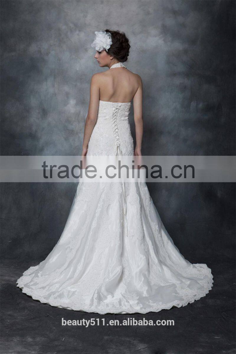 Sheath Halter Neck Lace-Up Taffeta Wedding Dress AS29602
