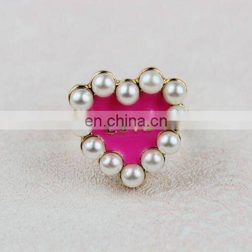 Fashion New Top Design Pearl Letters Heart Women's Gold Alloy Finger Ring