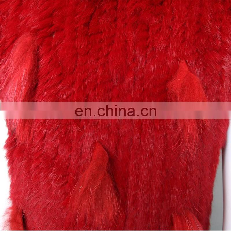 Factory direct supply genuine rabbit fur gilet with fur tassel handmade