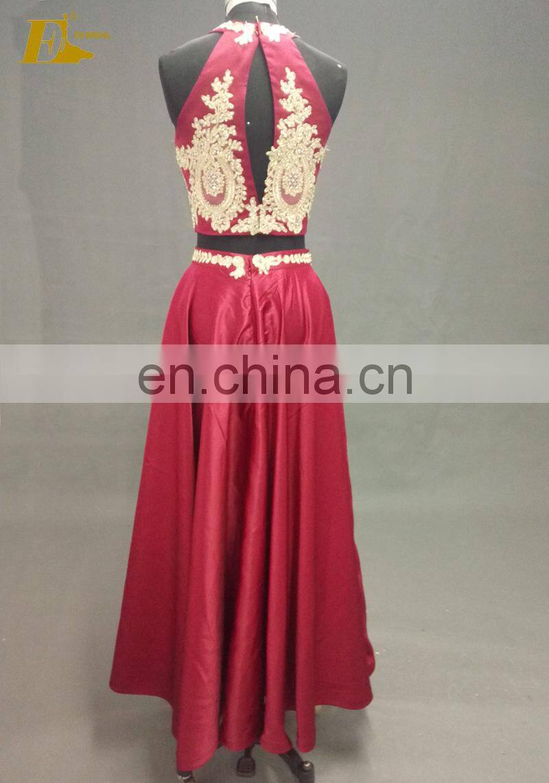 Cheap Halter Design Two-Piece A Line Long Evening Dress