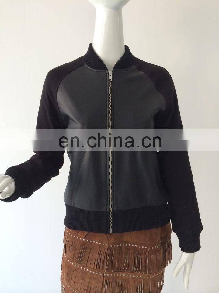 Womens sheep leather punching jacket with pontie sleeve
