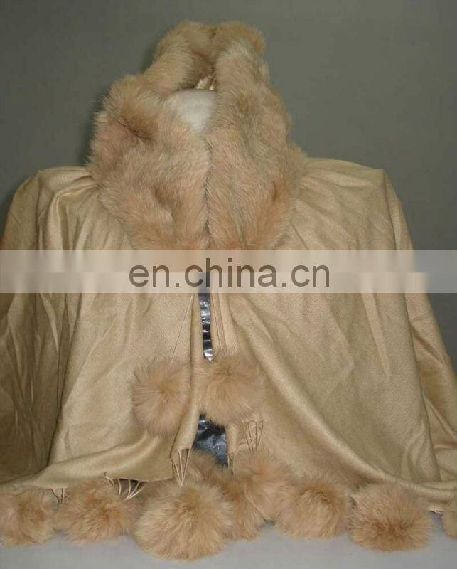 Silk Pashmina Cape with genuine Fur