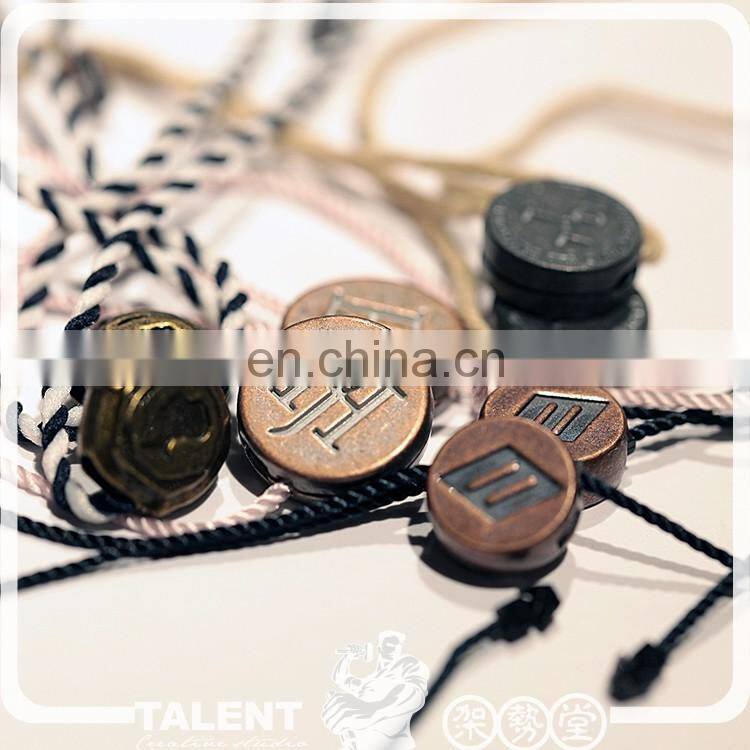 custom private engraved brand name logo printed string seal metal hang tag