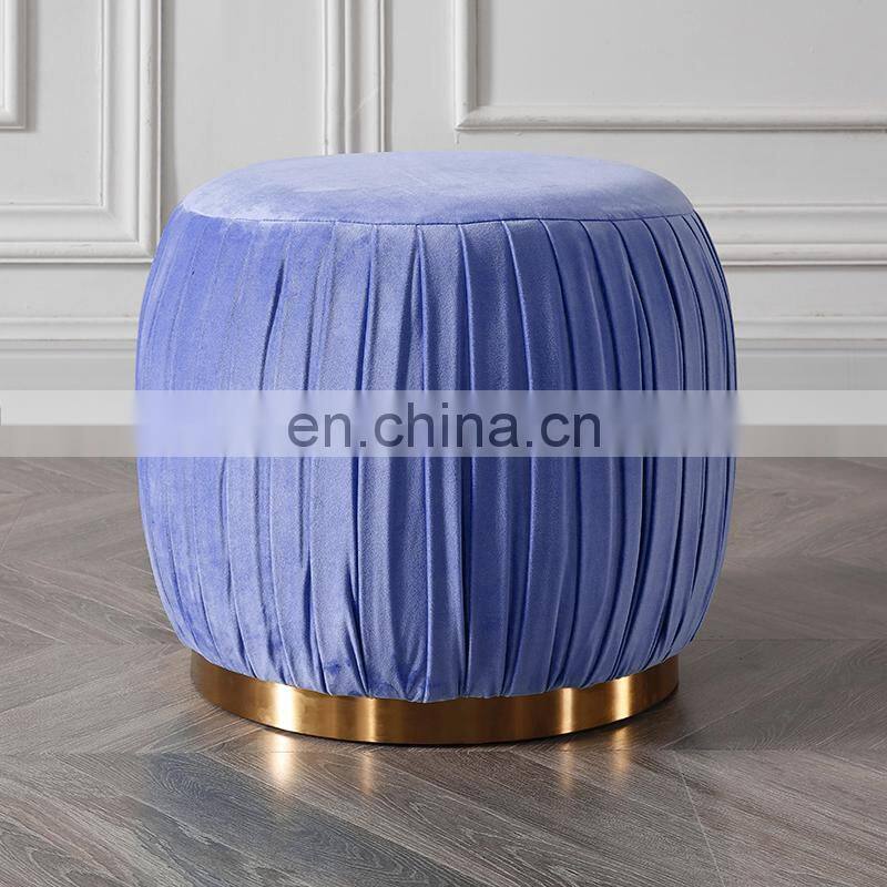 Manufacturer custom modern fabric round faux fur ottomans stool