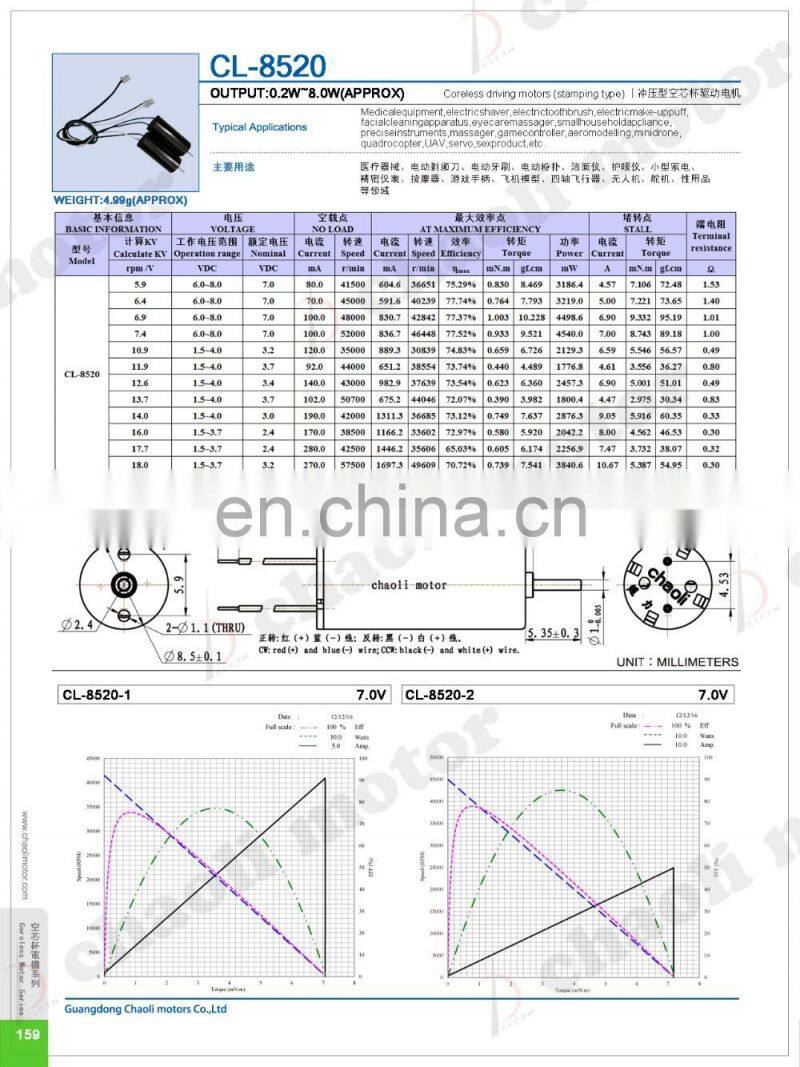 8.5MM racing drone motor CL-8520 For DIY Micro FPV RC Drone