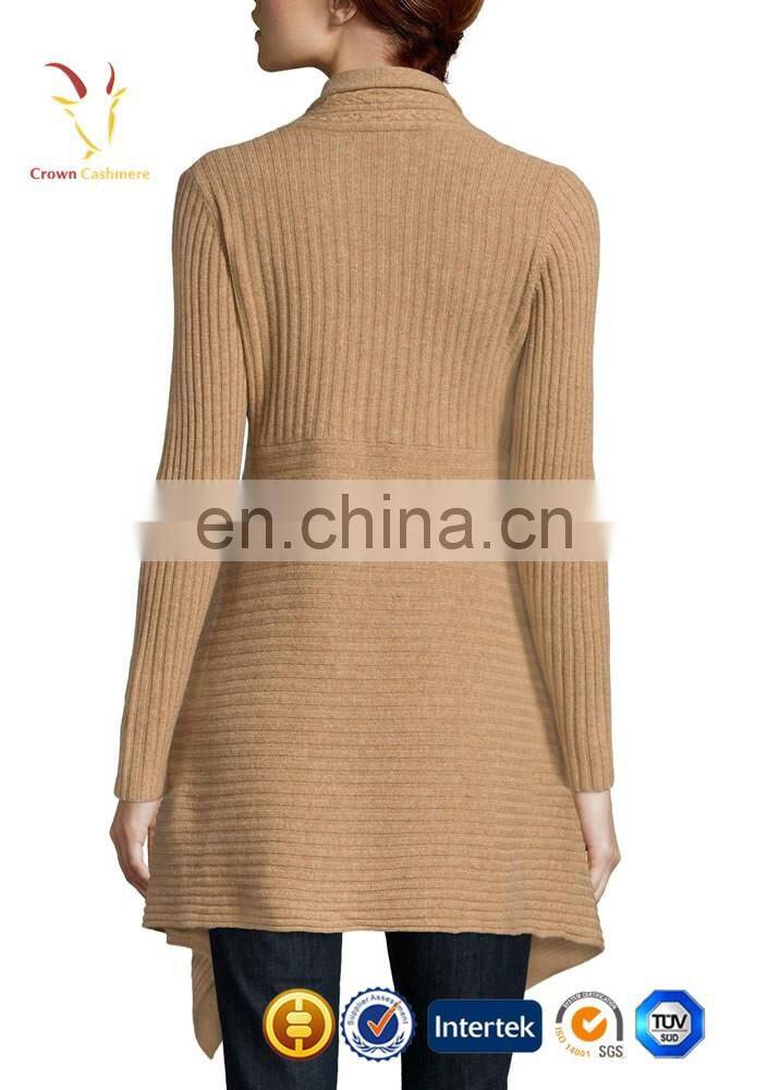 Ladies waterfall rib knitted cashmere cardigan sweater