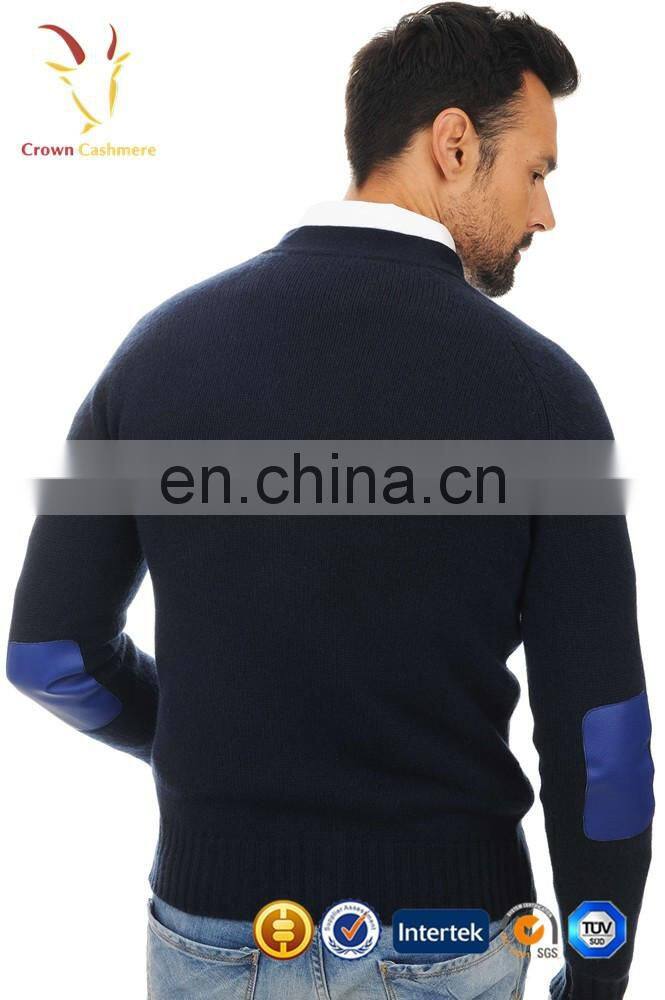 V Neck Men Cardigan Sweater Cashmere Knitted Cardigan With Elbow Patch