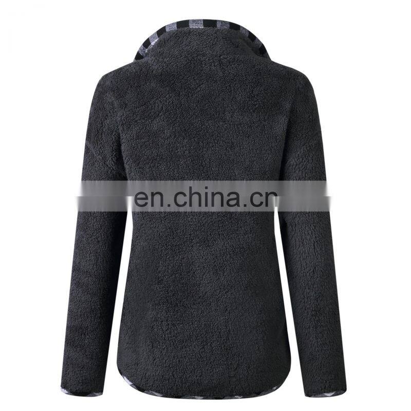 Factory Wholesale Hot sale 2020 Autumn and winter fashion lattice splice pocket button blouse home sweater home comfortable out