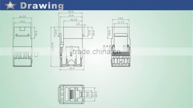 Modular Jack RJ45 CAT6 Female Dust Cover Dual IDC
