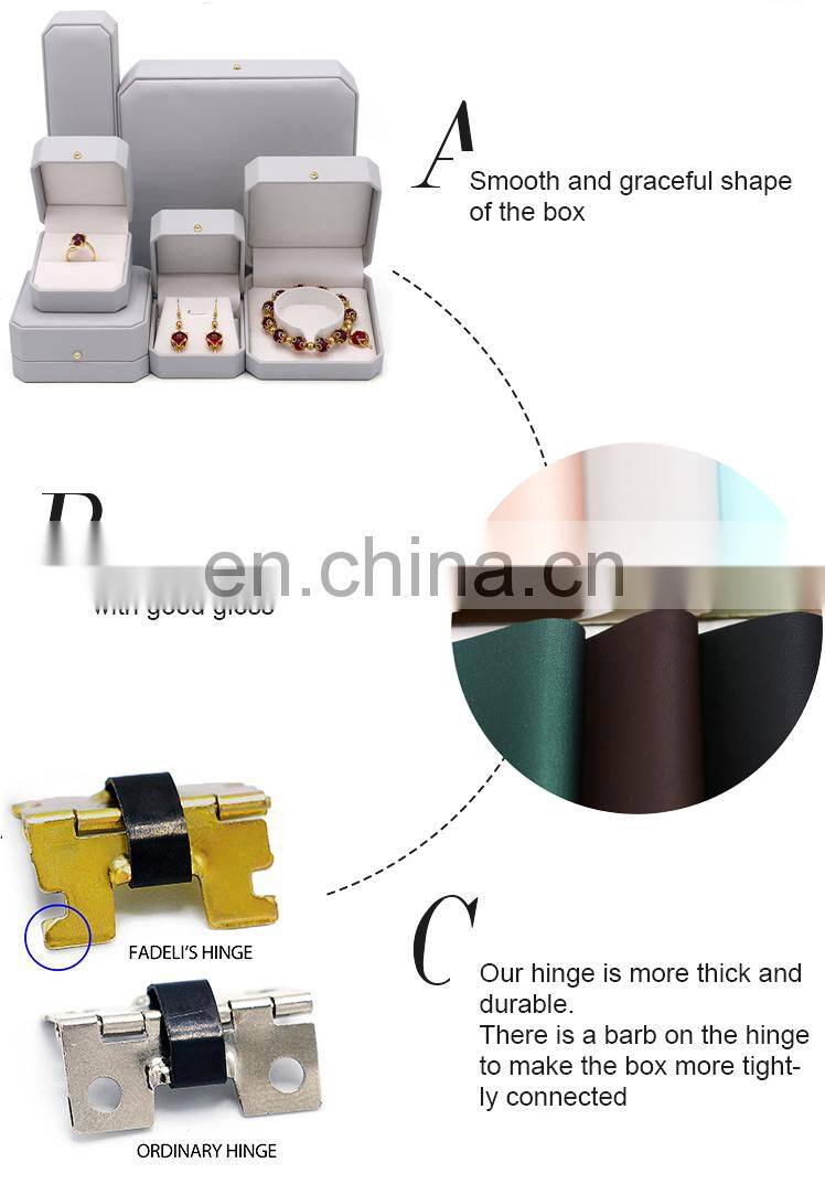 New Arrival Octagonal Shape Light Gray Pu Leather Ring Box