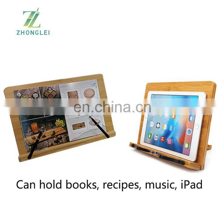 Bamboo adjustable reading rack Wooden reading shelf with folder for textbooks tablet stand computer stand