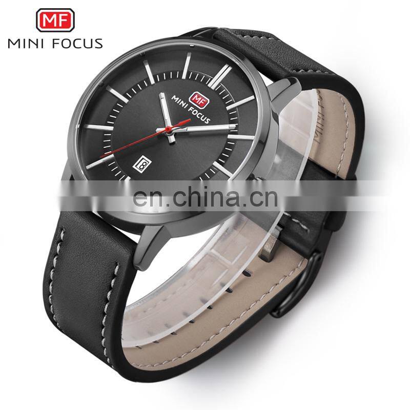 MINI FOCUS MF0033G Top Brand Men's Quartz Sport Wristwatch Date Clock Male Luxury Gold Leather Strap Military Watches