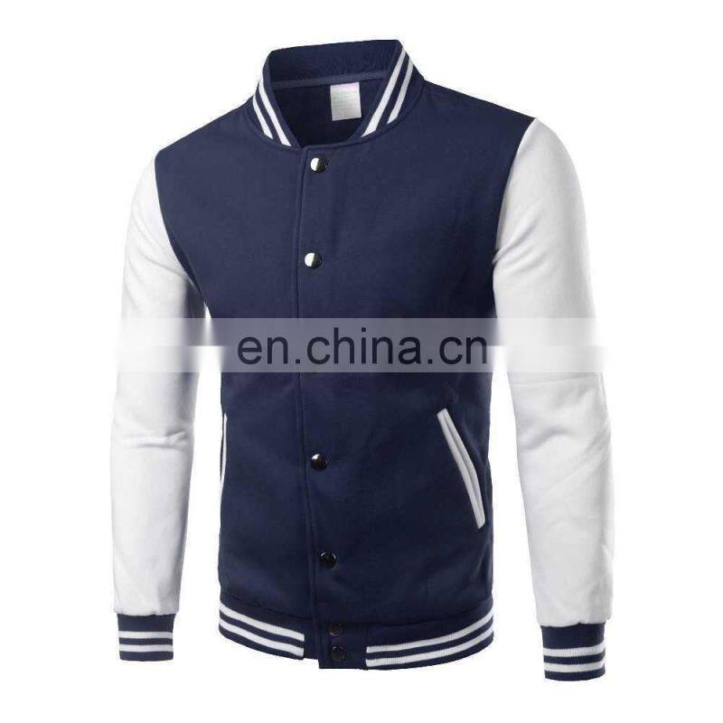 Custom Your logo Cotton Fleece Varisty Jacket Long Sleeve Banded Collar Letterman Jacket Baseball Jacket For Men