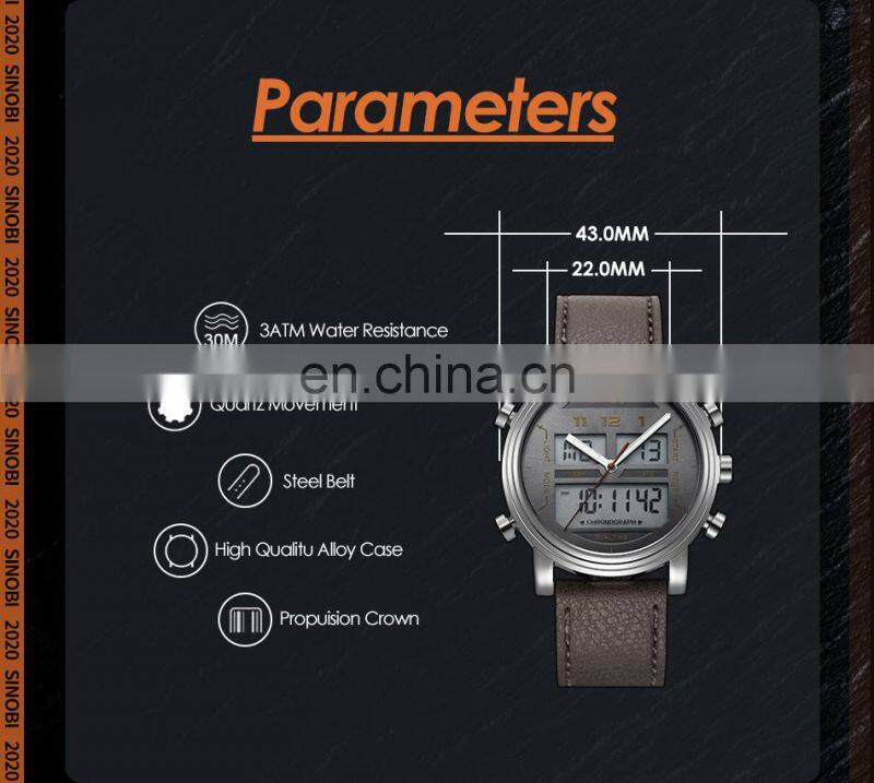 SINOBI Fashion Digital Watch Man Chronograph Calendar Watches Custom Logo OEM Wristwatch S9824G Watch Digital Analog Mens