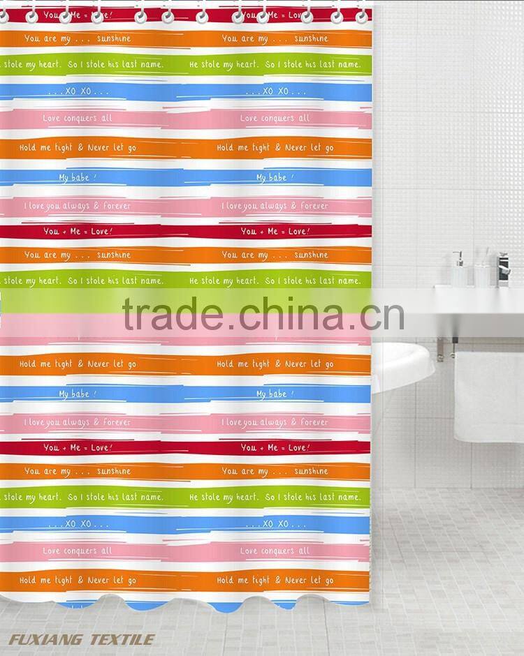 100% Polyester Watercolor Words Printed Shower Curtain