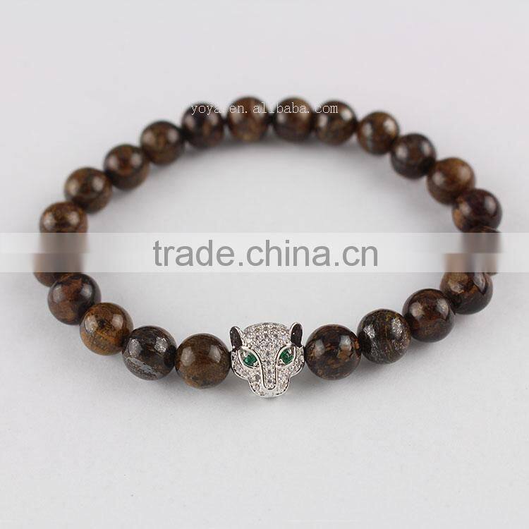 BRH0914 Polished onyx& gold pleated bicone brass bead craff macrame bracelet