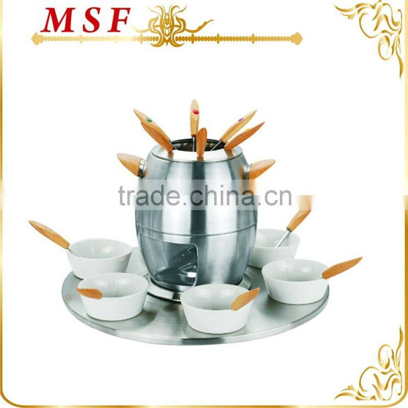 MSF-3568 24pcs stainless steel fondue set chocolate fondue set 6 color-coded forks stay cool wooden handle