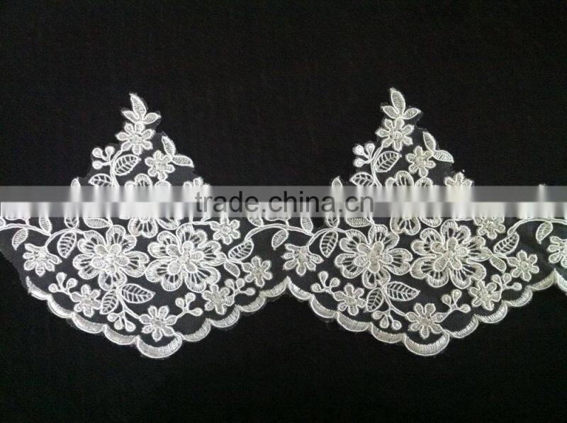 2015 new design wholesale white corded tulle lace bridal lace trim width 23cm