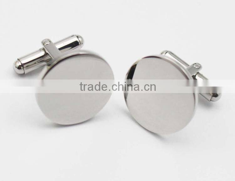 316L stainless steel shiny plain silver round cufflinks for men