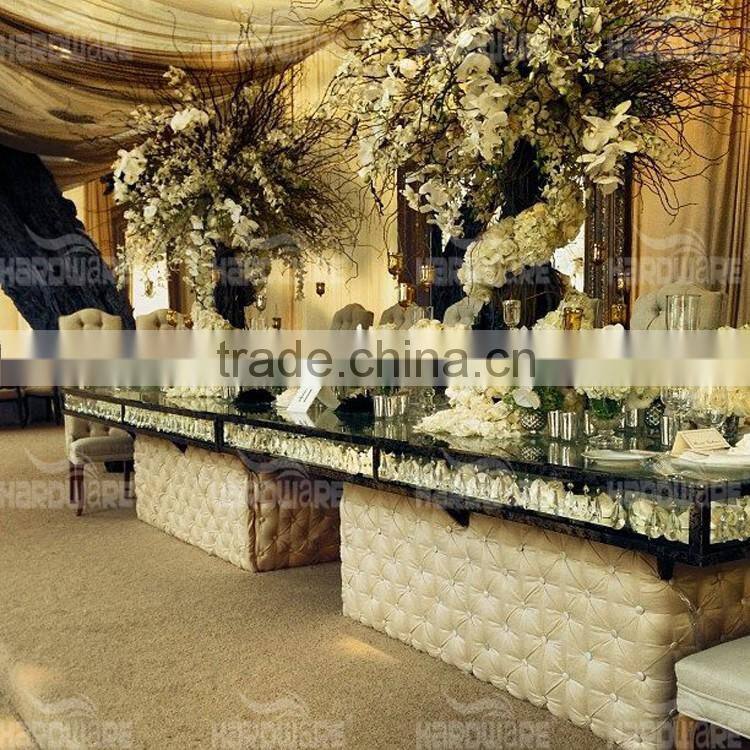iron frame fabric base glass top square wedding banquet table