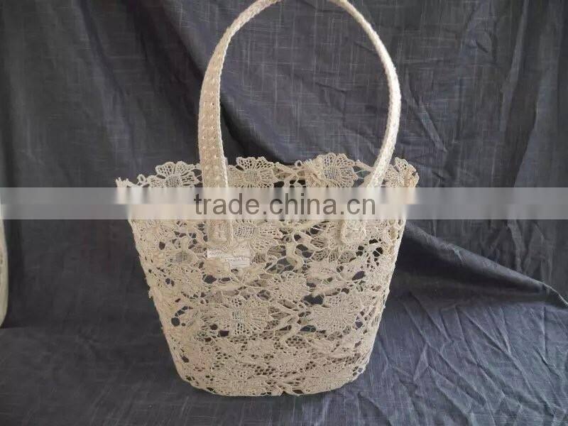 2016 fashionable crochet cotton baskets with handles