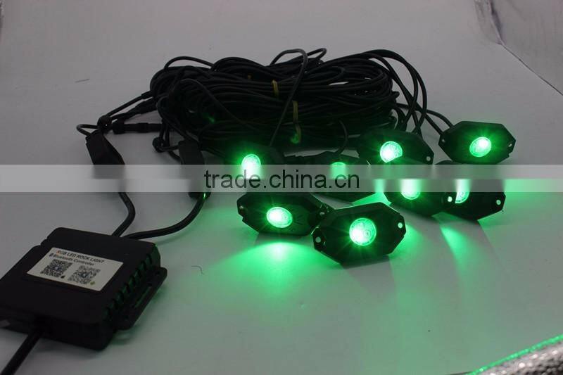 8PCS RGB C-ree LED Rock Light tail Fender Under Under Car Decorative Offroad RGB Light with Bluetooth Controller