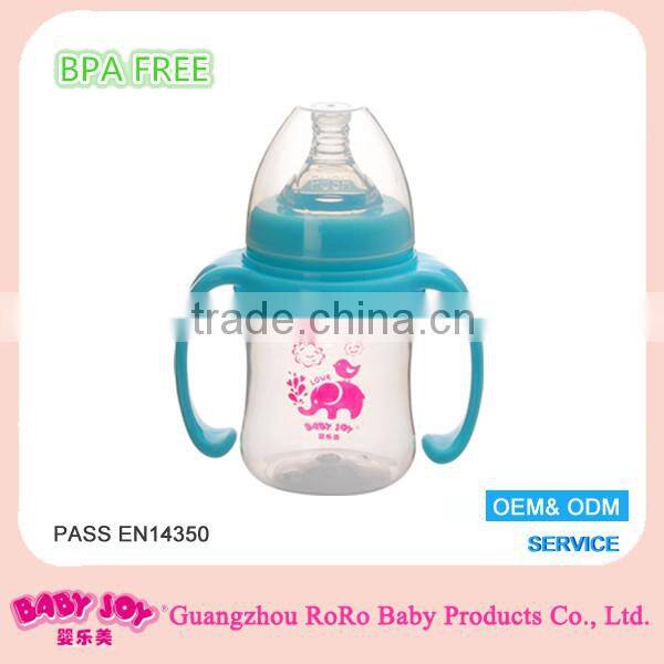 6oz 180ml food grade wide neck BPA free PP baby milk feeding bottle with liquid silicone nipple