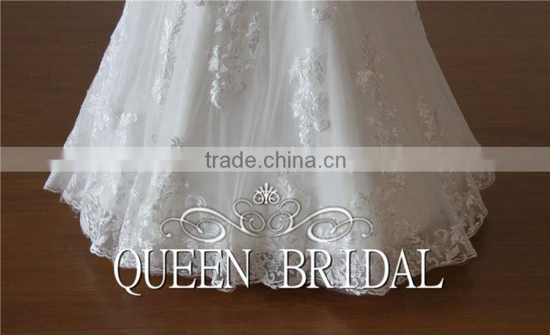 Real Sample Appliqued Lace 3/4 Long Sleeve Fish Style Wedding Dress Price
