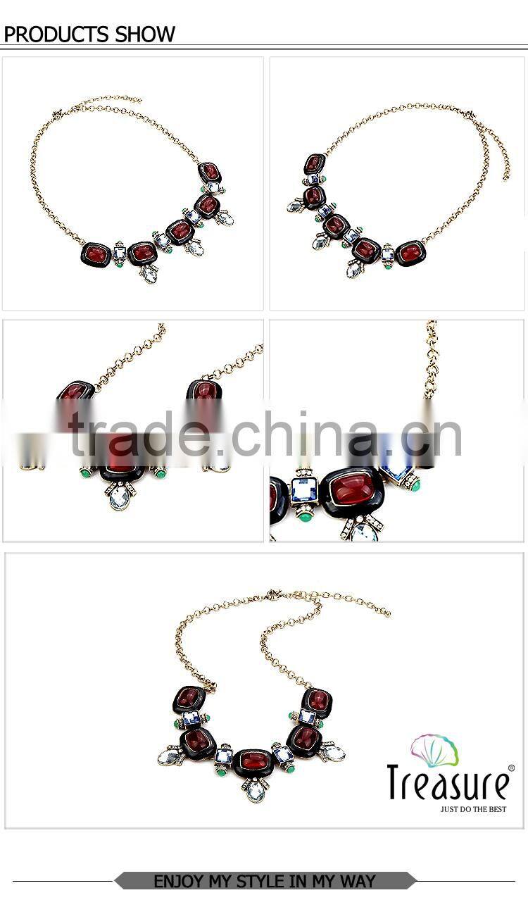 European and American fashion high-grade resin diamond gemstone necklace Retro Enamel trade clavicle chain necklace gold chain