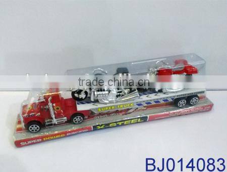 Cheap toy for kids plastic tow truck with 2 dinosaurs