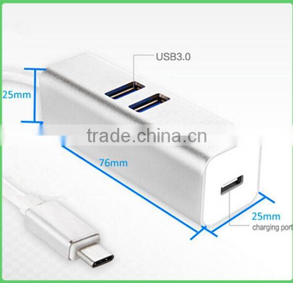 2 in 1 USB 3.1HUB Type-C to 2 Ports USB 3.0 & 1 USB 3.1 Type-C Charging / Data HUB Adapter for MacBook